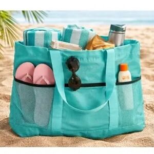 New Bag & Carry Large Turquoise Women's Tote Beach Travel Bag With Zip Pouch